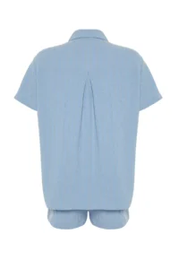 TRENDYOLMİLLA Mavi Weaving Beach Shirt Shorts Set - Image 9