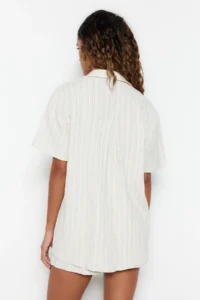 TRENDYOLMİLLA Ecru Weaving Beach Shirt Shorts Set - Image 6