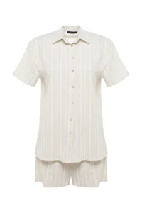 TRENDYOLMİLLA Ecru Weaving Beach Shirt Shorts Set - Image 7