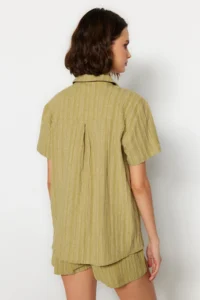 TRENDYOLMİLLA Green Weaving Beach Shirt Shorts Set - Image 6