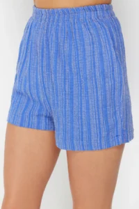 TRENDYOLMİLLA Navy Blue Weaving Beach Shirt Shorts Set - Image 5