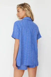 TRENDYOLMİLLA Navy Blue Weaving Beach Shirt Shorts Set - Image 6