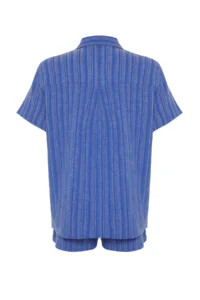 TRENDYOLMİLLA Navy Blue Weaving Beach Shirt Shorts Set - Image 9