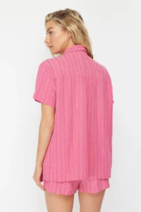 TRENDYOLMİLLA Fuchsia Weaving Beach Shirt Shorts Set - Image 6
