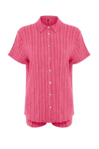 TRENDYOLMİLLA Fuchsia Weaving Beach Shirt Shorts Set - Image 7