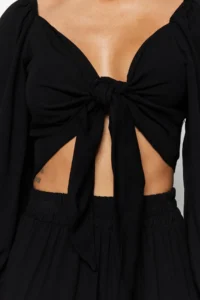 TRENDYOLMİLLA beachwear Black Weaving Binding Detailed Blouse-Pants Set - Image 5