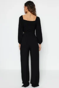 TRENDYOLMİLLA beachwear Black Weaving Binding Detailed Blouse-Pants Set - Image 6