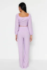 TRENDYOLMİLLA beachwear Lilac Weaving Binding Detailed Blouse-Pants Set - Image 6