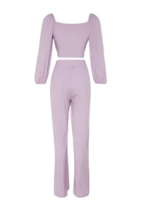 TRENDYOLMİLLA beachwear Lilac Weaving Binding Detailed Blouse-Pants Set - Image 8