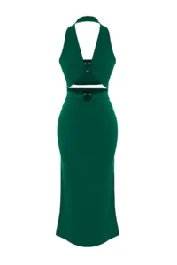 TRENDYOLMİLLA beachwear Green Knitting Accessory Detailed Blouse-Skirt Set - Image 5