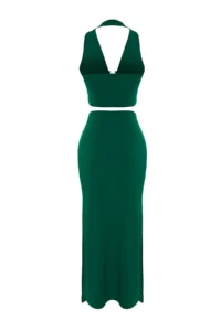TRENDYOLMİLLA beachwear Green Knitting Accessory Detailed Blouse-Skirt Set - Image 6