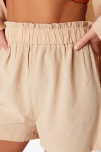 TRENDYOLMİLLA beachwear Beige Weaving High Waist Mini Kimono-Shorts Set - Image 5