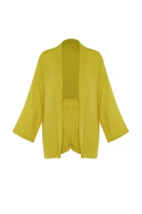 TRENDYOLMİLLA Oil Green Weaving Beach Mini High Waist Kimono-Shorts Set - Image 7