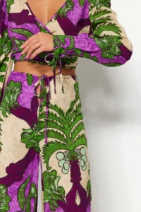 TRENDYOLMİLLA Tropical Patterned Weaving Beach High Waist Blouse-Pants Set - Image 5