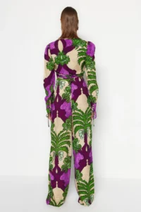 TRENDYOLMİLLA Tropical Patterned Weaving Beach High Waist Blouse-Pants Set - Image 6