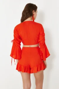 TRENDYOLMİLLA Rejection Weaving Frilly Beach Blouse-Skirt Set - Image 6