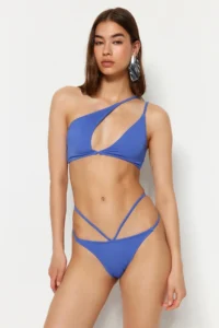 TRENDYOLMİLLA Saks Blue Piped brazilian Regular Waist Bikini Bottom - Image 3