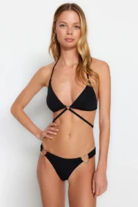 TRENDYOLMİLLA Black with accessories Regular Regular Waist Bikini Bottom - Image 2