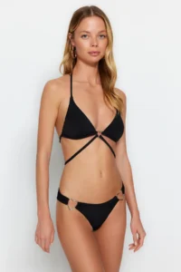 TRENDYOLMİLLA Black with accessories Regular Regular Waist Bikini Bottom - Image 3