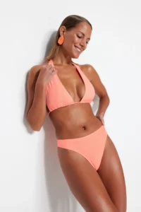 TRENDYOLMİLLA Orange textured High Leg Bikini Bottom