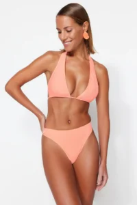 TRENDYOLMİLLA Orange textured High Leg Bikini Bottom - Image 3