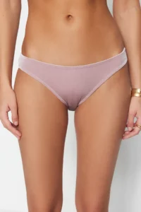 TRENDYOLMİLLA Pink Velvet Normal Hem Bikini Bottom - Image 4
