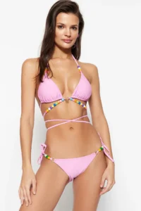 TRENDYOLMİLLA Pink with accessories Regular Low Waist Bikini Bottom - Image 3