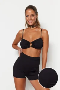 TRENDYOLMİLLA Black Super High Waist Basic Shorts Bikini Bottom