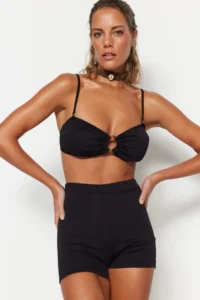 TRENDYOLMİLLA Black Super High Waist Basic Shorts Bikini Bottom - Image 2
