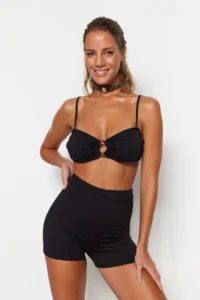 TRENDYOLMİLLA Black Super High Waist Basic Shorts Bikini Bottom - Image 3