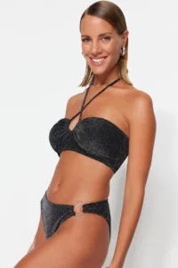TRENDYOLMİLLA Black with accessories Regular Regular Waist Bikini Bottom - Image 2