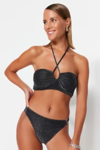 TRENDYOLMİLLA Black with accessories Regular Regular Waist Bikini Bottom - Image 3