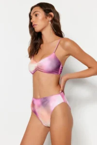 TRENDYOLMİLLA Gradient Patterned Mesh Detailed High Waist High Leg Bikini Bottom - Image 2