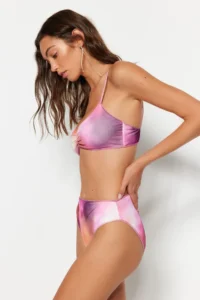 TRENDYOLMİLLA Gradient Patterned Mesh Detailed High Waist High Leg Bikini Bottom - Image 3