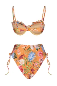 TRENDYOLMİLLA Floral Patterned Frilly balconette Covered Regular High Waist Bikini Set - Image 7