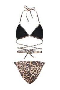 TRENDYOLMİLLA Leopard Patterned tied up Triangle Covered Regular Regular Waist Bikini Set - Image 7