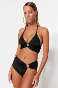 TRENDYOLMİLLA Black with accessories bralette Covered Regular High Waist Bikini Set - Image 2