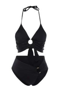TRENDYOLMİLLA Black with accessories bralette Covered Regular High Waist Bikini Set - Image 7