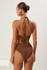 TRENDYOLMİLLA Brown with accessories bralette Covered Regular High Waist Bikini Set - Image 5
