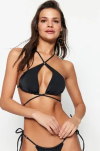 TRENDYOLMİLLA Black Barbell Collar with accessories Bikini Top - Image 2