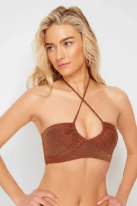TRENDYOLMİLLA Brown Strapless Simli Bikini Top - Image 2