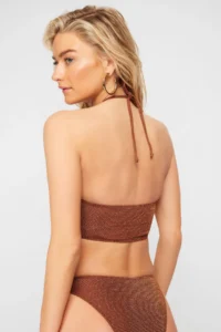TRENDYOLMİLLA Brown Strapless Simli Bikini Top - Image 4
