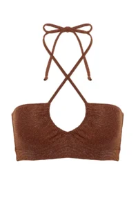 TRENDYOLMİLLA Brown Strapless Simli Bikini Top - Image 5