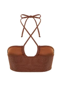 TRENDYOLMİLLA Brown Strapless Simli Bikini Top - Image 7