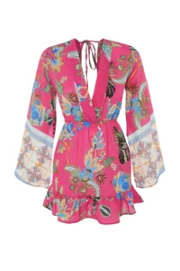TRENDYOLMİLLA flower patterned Weaving with flywheel 100% Cotton Beach Mini Dress - Image 7