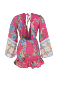TRENDYOLMİLLA flower patterned Weaving with flywheel 100% Cotton Beach Mini Dress - Image 8