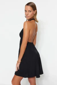TRENDYOLMİLLA Black Weaving Low-cut back Beach Mini Dress - Image 2