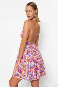 TRENDYOLMİLLA Abstract Patterned Weaving Low-cut back Beach Mini Dress - Image 2