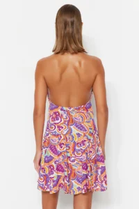 TRENDYOLMİLLA Abstract Patterned Weaving Low-cut back Beach Mini Dress - Image 6