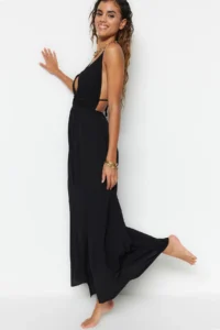 TRENDYOLMİLLA beachwear Black Weaving Shirred Maxi Dress - Image 2